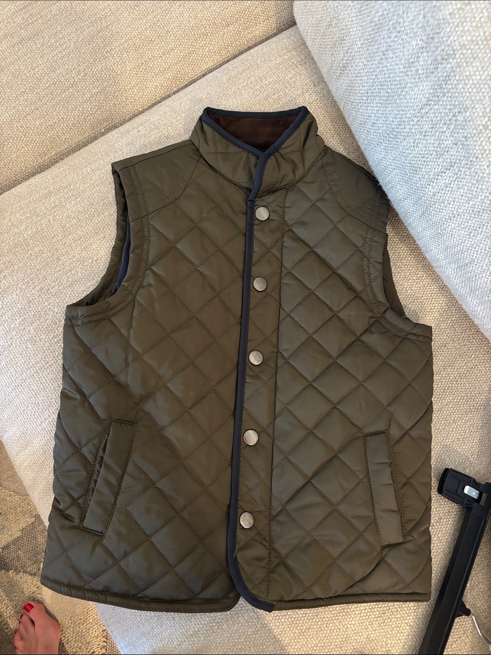 Class Club Quilted Olive Green Men's Vest with Navy Trim